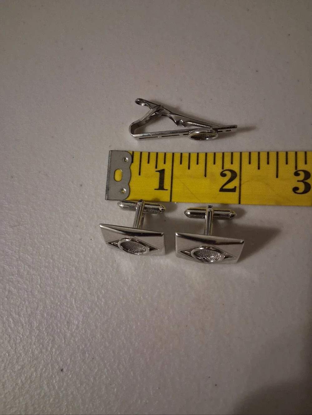 Vintage Swank Silver Tone Cufflinks and Tie Clip Set - Silver